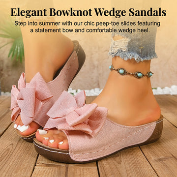 👡 59% OFF NOW! 🎀 Women's Bowknot Peep-Toe Wedge Sandals – Chic Design, Comfortable Wedge & Easy to Slip On 🌸