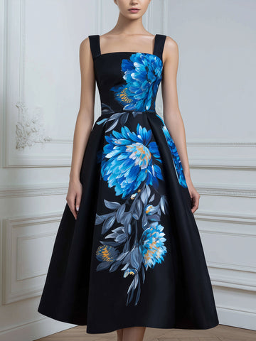 Floral Print Sleeveless Fit And Flare Midi Dress