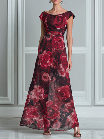 Romantic Floral Chiffon A-Line Dress