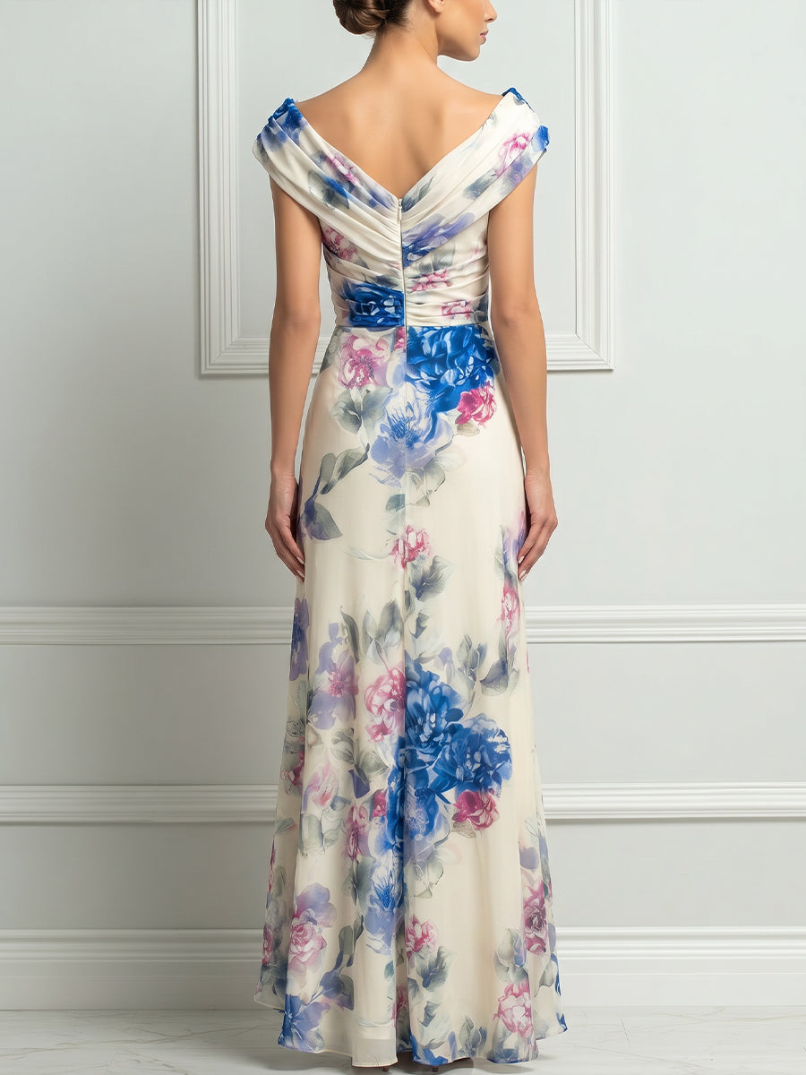Off-Shoulder Floral High-Low Ruffle Maxi Dress