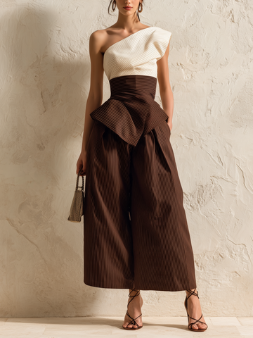 One-Shoulder Peplum Waist Co-Ord Set – Structured Wide-Leg