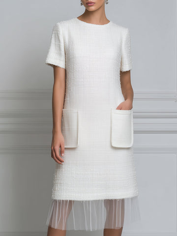Elegant Textured Pocket Midi Dress