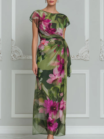 Elegant Watercolor Floral Sheer Maxi Dress