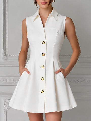 Structured Button-Front Sleeveless Mini Dress