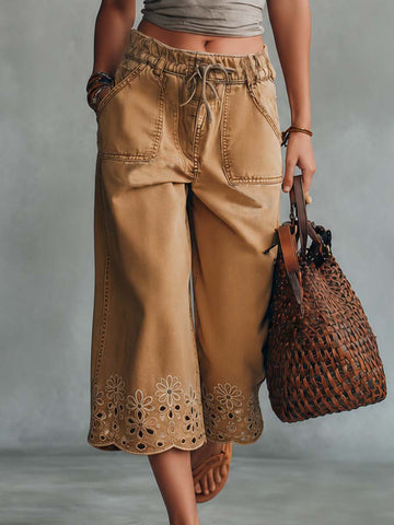 Retro Bohemian Cropped Camel Denim Pants