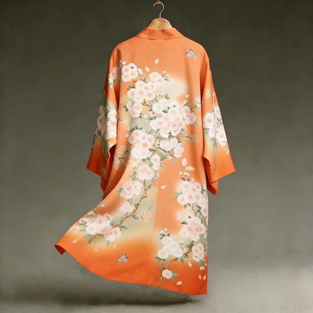Japanese-style Romantic Printed Artistic Tie-dye Linen Long Kimono