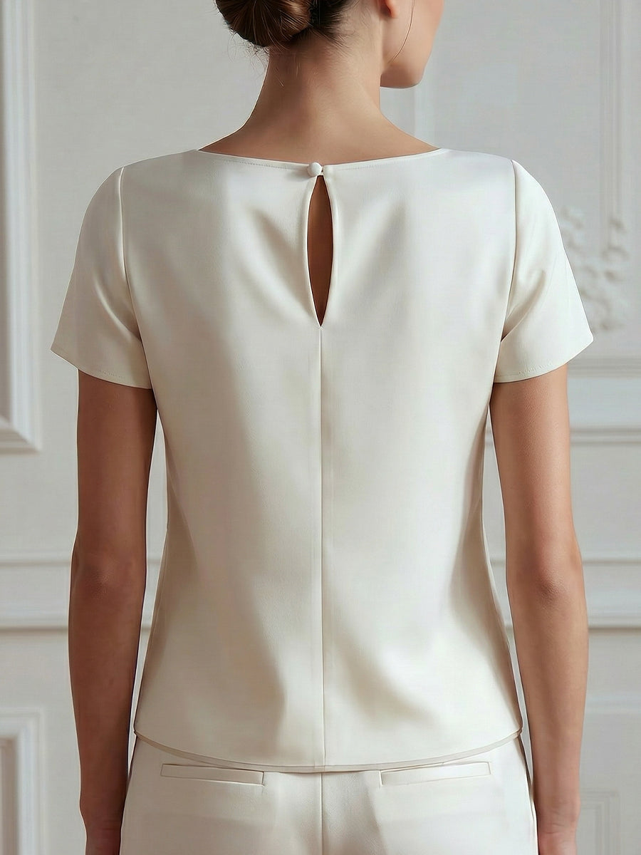 Floral Embroidered Short Sleeve Round Neck Blouse