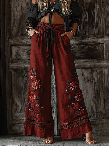 Women's Floral Print Linen Pants