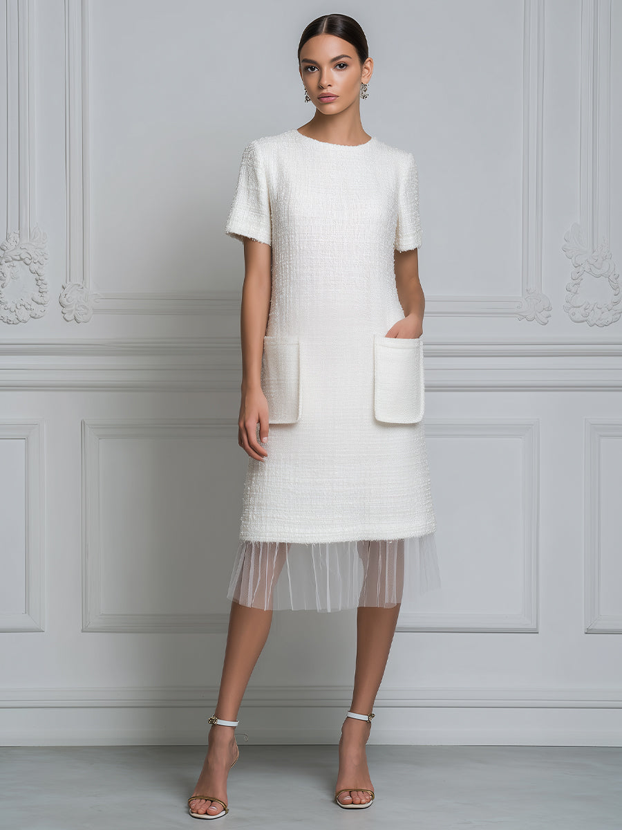 Elegant Textured Pocket Midi Dress