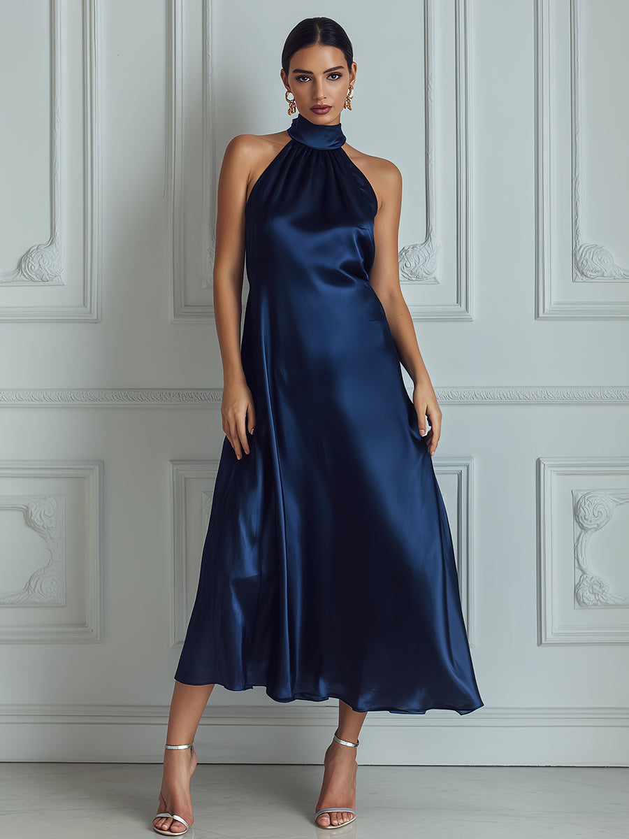 Elegant Satin Halter Neck Maxi Dress