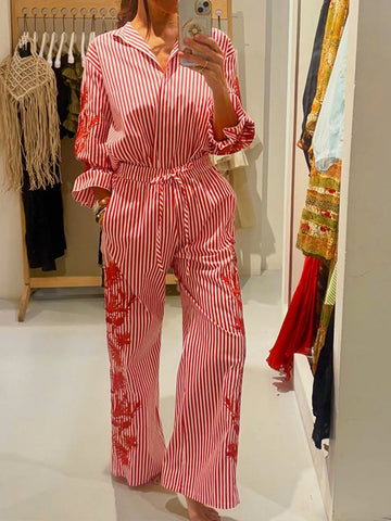 Women's Striped Print Casual Set