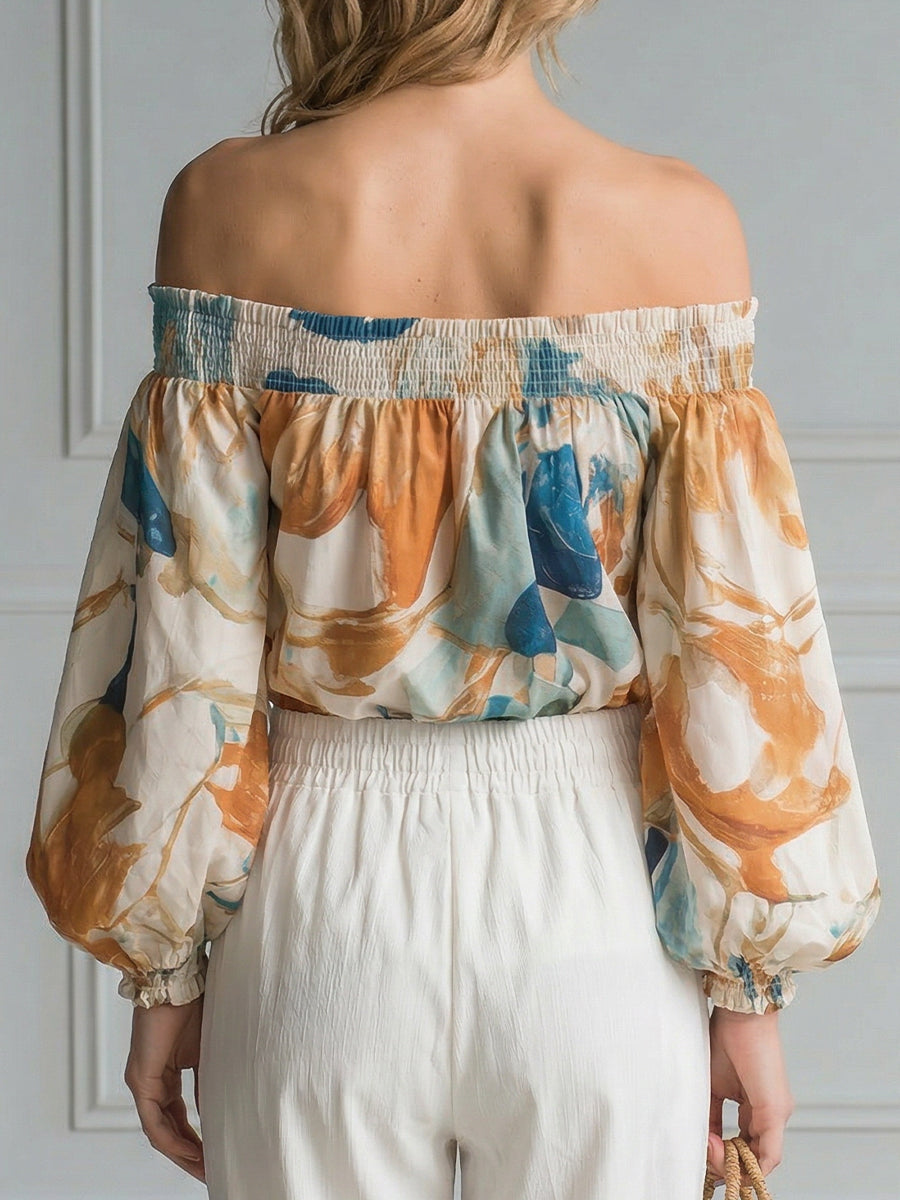 Off-Shoulder Floral Smocked Blouse
