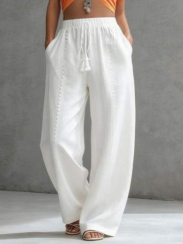 Retro Comfortable Lace-trimmed Simple Linen Loose-fit Trousers