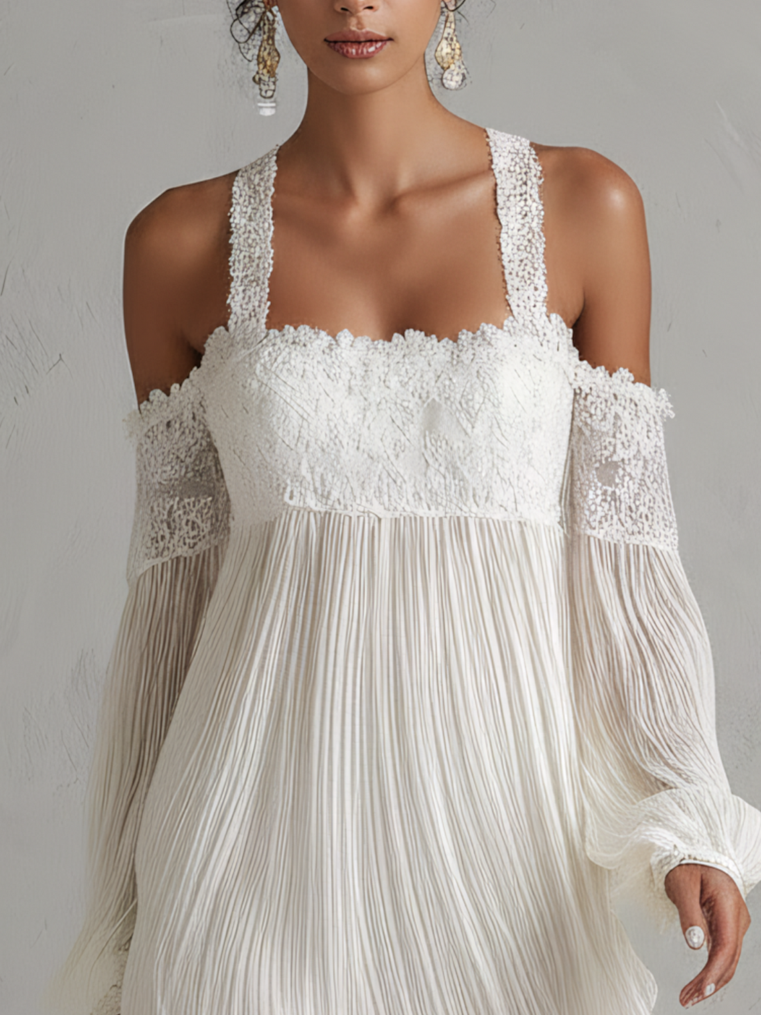 White Chiffon Textured Lace Spliced Cami Mini Dress