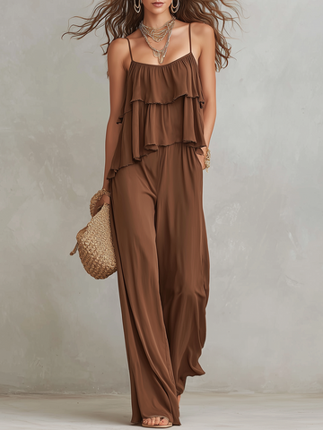 Relaxed Layered Camisole Wide-Leg Pants Set