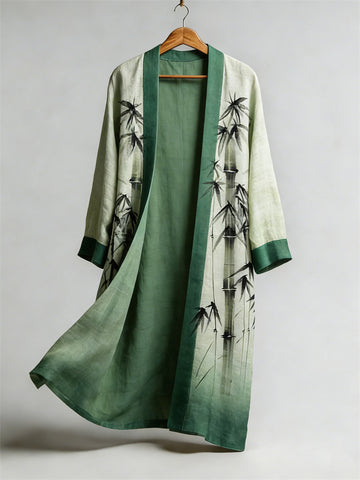 Japanese Bamboo Art Gradient Flowy Long Linen Kimono