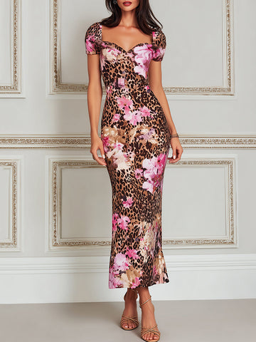 Wild Romance Leopard And Floral Bodycon Maxi Dress