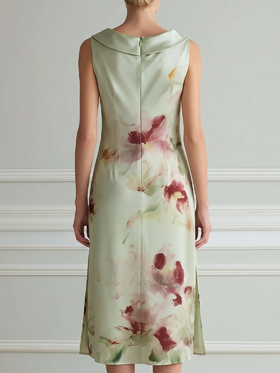 Sleeveless Floral Print A-Line Midi Dress