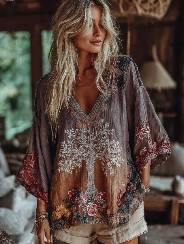Women's Vintage Tribal Tree Of Life In Art Casual Shirt