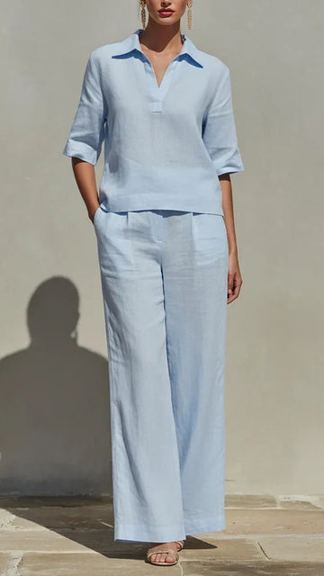 New Arrivals🔥Women's Solid Cotton Linen Two-Piece Set