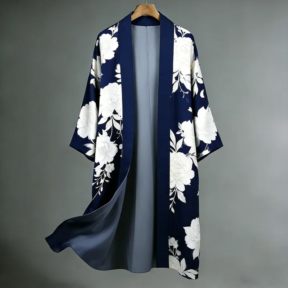Japanese Romantic Night-blooming Cereus Art Linen Long Kimono
