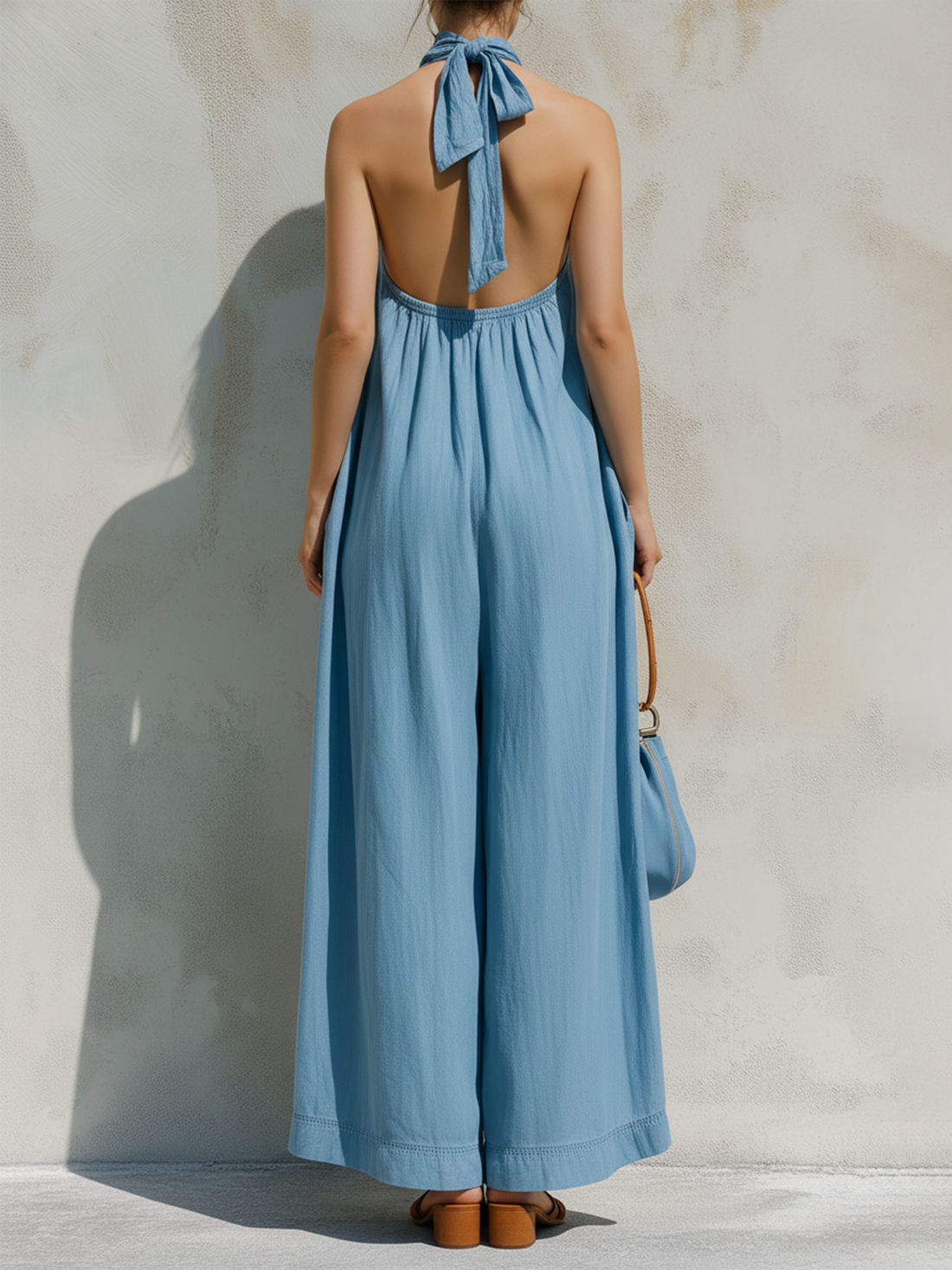Light Blue Tencel Denim Loose Jumpsuit