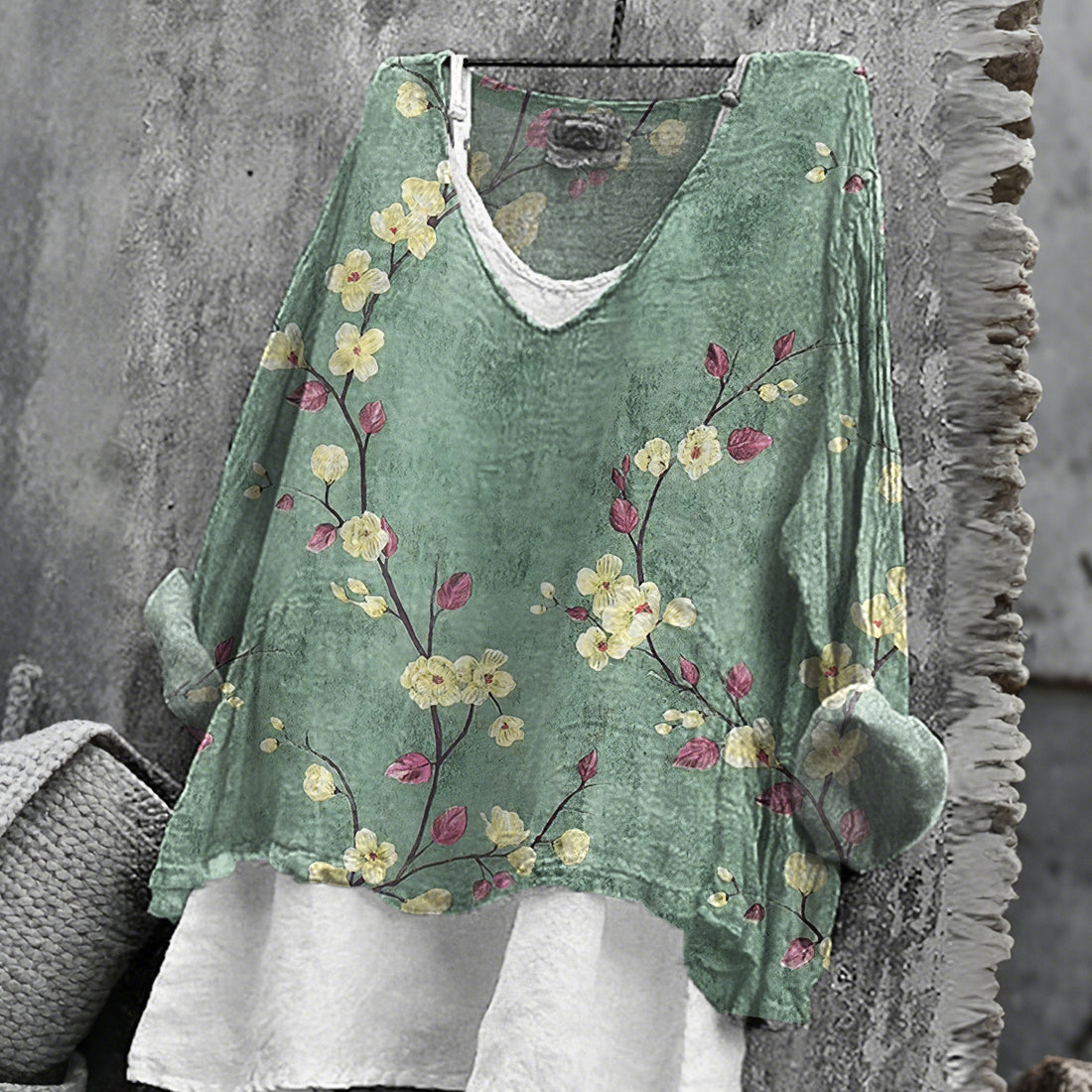 Women's Japanese Floral Art Linen Blend Casaul T-shirt
