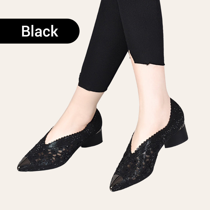 💥HOT SALE 50% OFF✨Hollow mesh sandals with rhinestone and chunky heel
