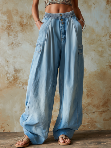 Light Blue Tencel Denim Oversized Wide Leg Pants