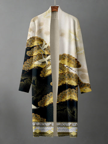 Japanese Cranes & Pine Trees Art Knit Kimono Cardigan