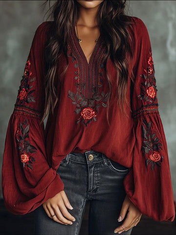 Women's Floral Print Linen Tops