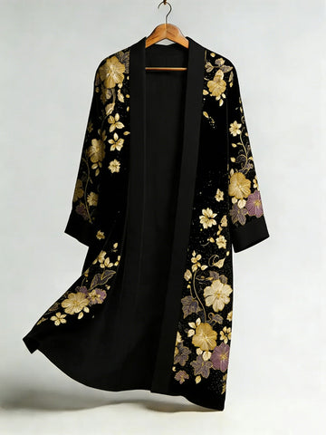 Women's Japanese Floral Print Long Kimono