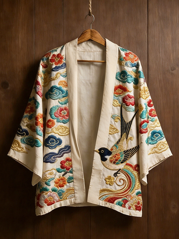 Japanese Art Retro Flower And Bird Pattern Cardigan