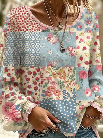 Women's Retro Bohemian Floral Pattern Casual T-shirt
