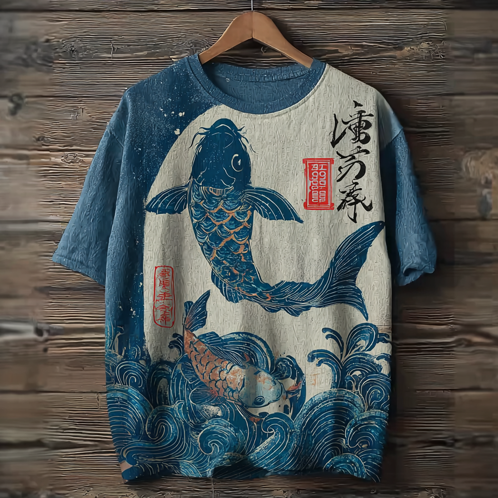 Japanese Art Retro Ocean Pattern Casual T-shirt