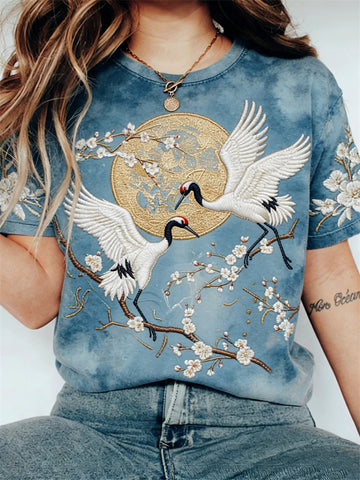 Classy Cranes Almond Blossom Full Moon Washed T Shirt