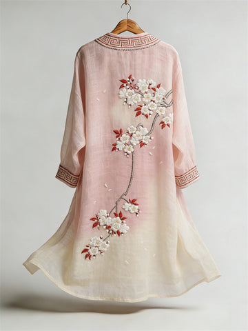 Cherry Blossom Japanese Gradient Flowy Linen Long Kimono