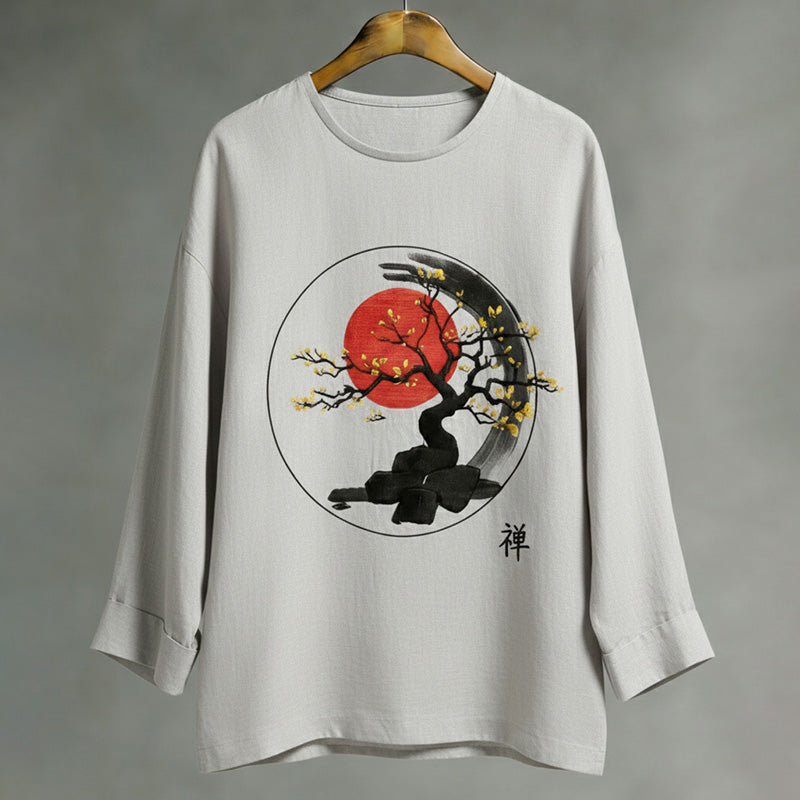 Japanese Art Print Casual Linen Blend Shirt