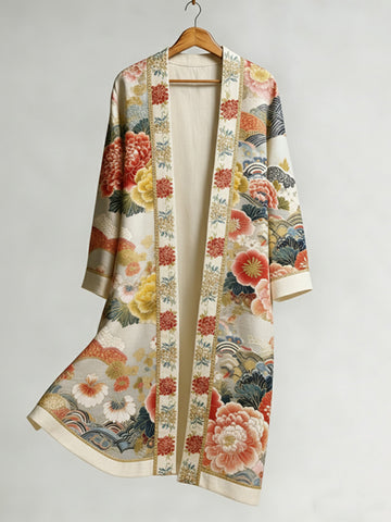 Women's Japanese Floral Print Long Kimono
