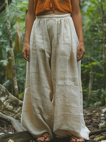 Vintage Classy Art Linen Blend Casual Pants