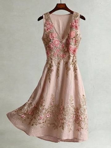 Women's Retro Bohemian Rose Pattern Casual Sleeveless Dress