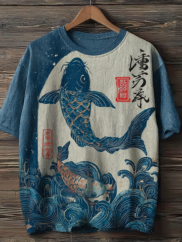 Japanese Art Retro Ocean Pattern Casual T-shirt