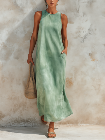 Washed Green Tencel Denim Sleeveless Maxi Dress