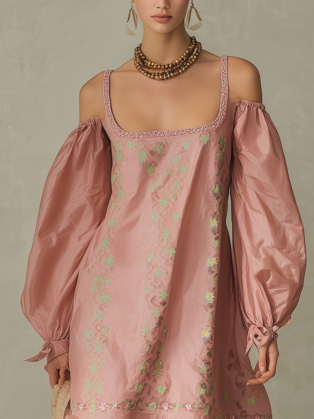 Pink Floral Embroidered Mini Dress