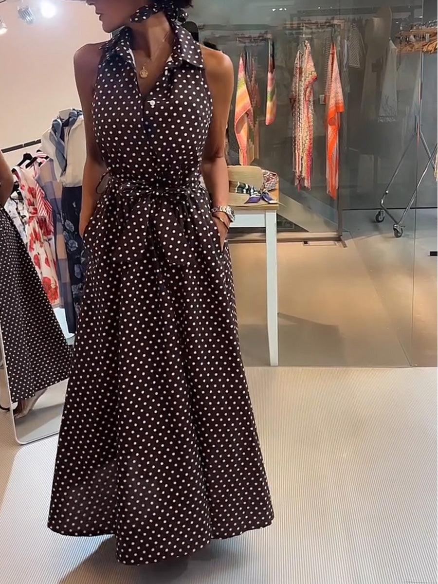 Women's Retro Polka-dot Casual Sleeveless Dress