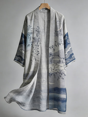 Women's Japanese Art Linen Long Kimono