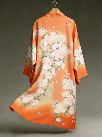 Japanese-style Romantic Printed Artistic Tie-dye Linen Long Kimono
