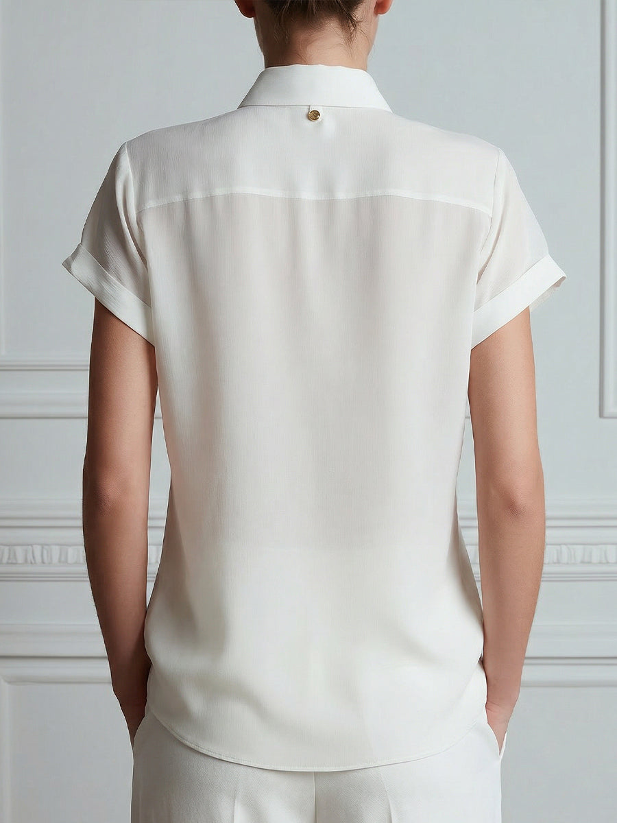 Floral Embroidered Button-Front Short Sleeve Blouse