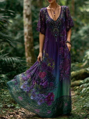 Women's Retro Bohemian Floral Print Dress