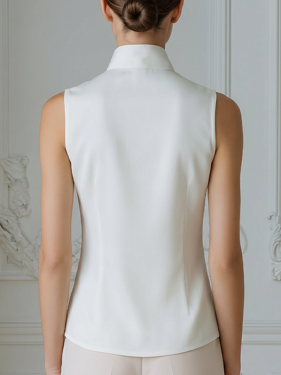Floral Embroidered Mandarin Collar Sleeveless Blouse